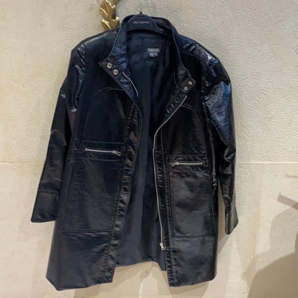 Faux leather knee length coat - Picture 1 of 6